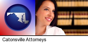 Catonsville, Maryland - a young, female attorney in a law library
