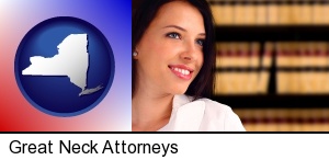 Great Neck, New York - a young, female attorney in a law library