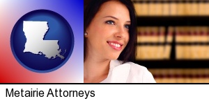 Metairie, Louisiana - a young, female attorney in a law library