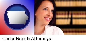 Cedar Rapids, Iowa - a young, female attorney in a law library
