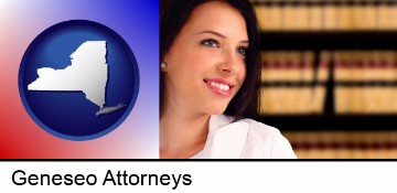 a young, female attorney in a law library in Geneseo, NY