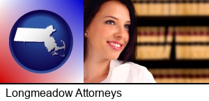 a young, female attorney in a law library in Longmeadow, MA